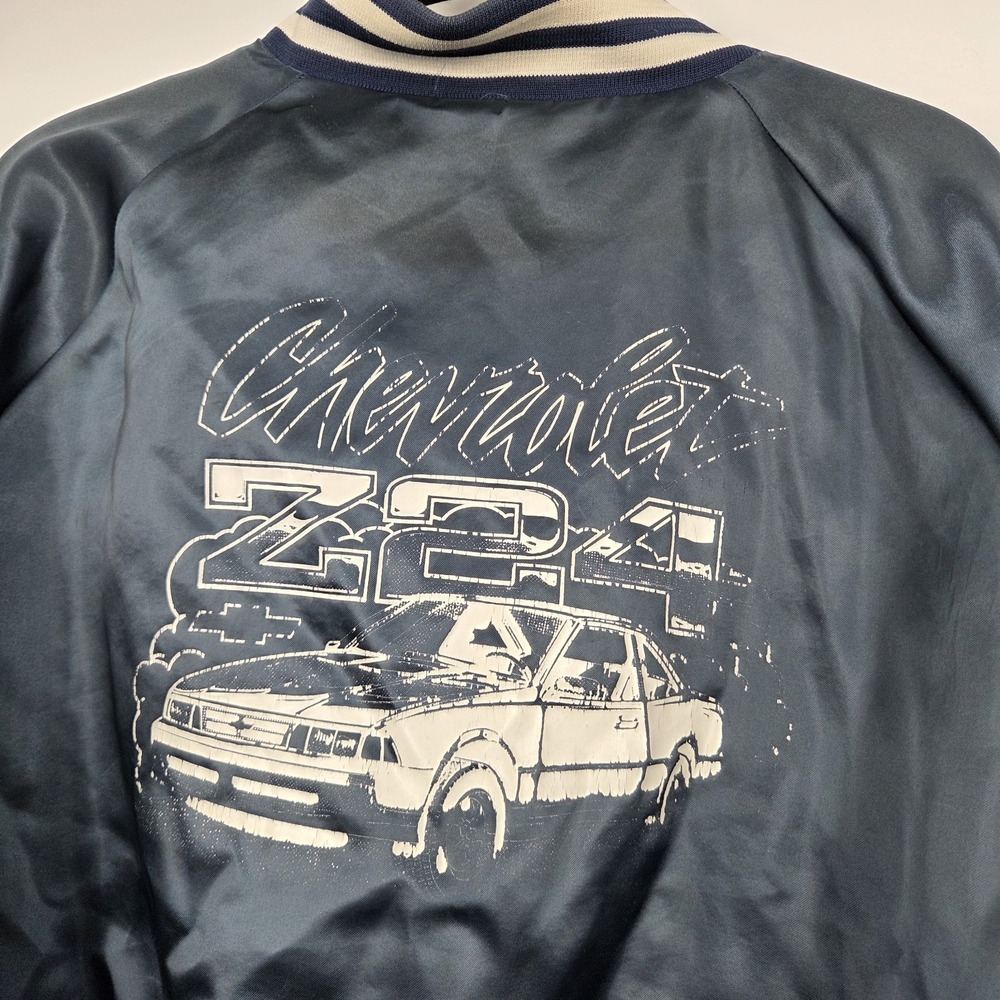 Vtg. 1980's Large Chevrolet Z24 Jacket Blue Satin Bomber Quilted Classic